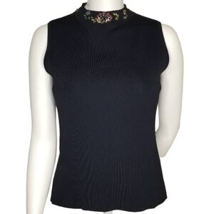 J.A.C. Black Knit Embellished Blouse Embroidered Sequin Top Womens XL‎